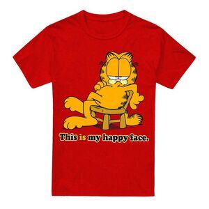 Garfield Unisex Adult Happy Face T-Shirt / Red
